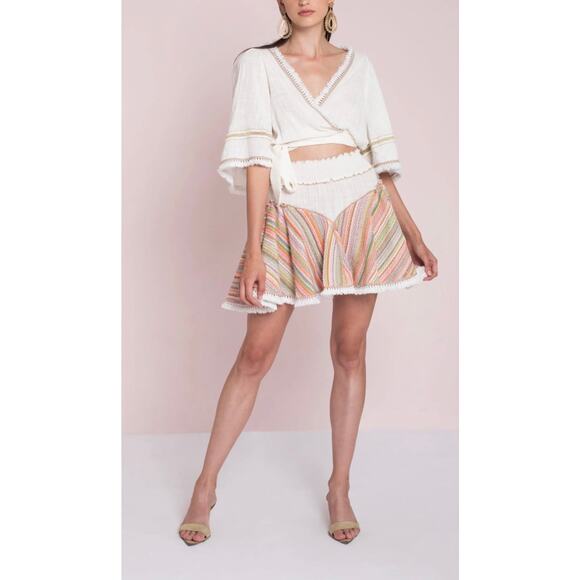 CHIO Di Stefania Multi Stripe Fringe Mini Skirt Sz Small - Picture 1 of 7
